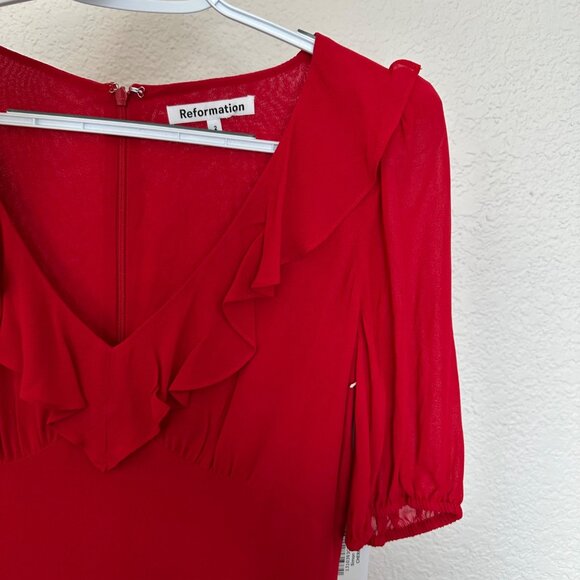 Reformation Simon Mini Dress NWT Size 2 Flutter Sleeve Cherry Red Romantic - Picture 6 of 13